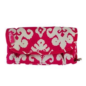 Initials Inc. Jewelry Roll Organizer Pink White Ikat Travel Case Foldable Bag